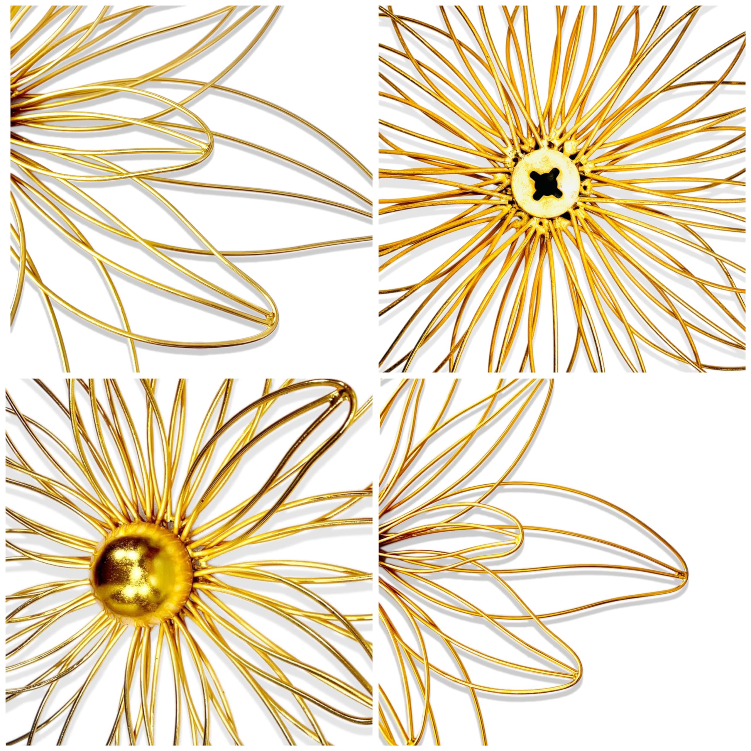 Zove Metal Set Of 3 Pieces Golden Flowers Wall Art Hanging Perfect For Home, Hotel, Restaurant, Living Room Decoration (24 X 24